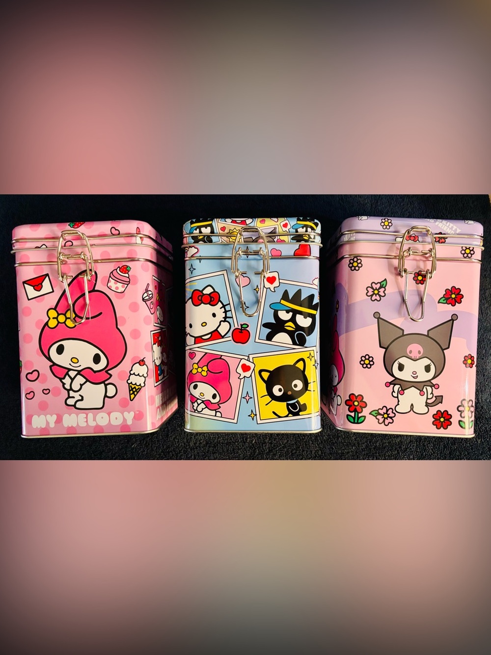 Set of 3: Hello Kitty & Friends Lock Top Sealed Tin Canisters